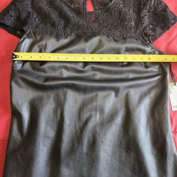 Kensie NWT Women's Black Lace-Trim Faux-Leather Shift Dress Size 10 - Picture 7 of 14